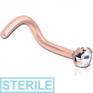 STERILE ROSE GOLD PVD COATED SURGICAL STEEL CURVED PRONG SET 2.5MM JEWELLED NOSE STUD PIERCING