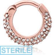 STERILE ROSE GOLD PVD COATED SURGICAL STEEL ROUND JEWELLED HINGED SEPTUM CLICKER