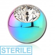 STERILE RAINBOW PVD COATED SURGICAL STEEL HIGH END CRYSTAL JEWELLED MICRO BALL