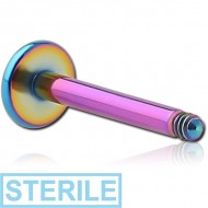 STERILE RAINBOW PVD COATED SURGICAL STEEL LABRET PIN PIERCING
