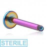 STERILE RAINBOW PVD COATED SURGICAL STEEL MICRO LABRET PIN PIERCING