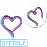 STERILE RAINBOW PVD COATED SURGICAL STEEL HINGED CLICKER - HEART