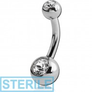 STERILE SURGICAL STEEL DOUBLE VALUE CRYSTAL MINI NAVEL BANANA PIERCING