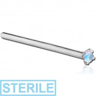 STERILE SURGICAL STEEL STRAIGHT PRONG SET 2MM JEWELLED NOSE STUD 15MM