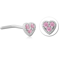 SURGICAL STEEL 90 DEGREE JEWELLED NOSE STUD - HEART PIERCING