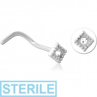 STERILE SURGICAL STEEL CURVED JEWELLED NOSE STUD PIERCING