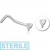 STERILE SURGICAL STEEL CURVED JEWELLED NOSE STUD PIERCING