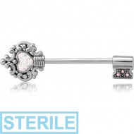 STERILE SURGICAL STEEL CRYSTALINE JEWELLED NIPPLE SHIELD - HEART KEY