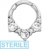 STERILE SURGICAL STEEL JEWELLED HINGED SEPTUM CLICKER RING PIERCING
