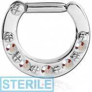 STERILE SURGICAL STEEL ROUND JEWELLED HINGED SEPTUM CLICKER PIERCING