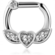 SURGICAL STEEL WINGED HEART PRONG SET JEWELLED HINGED SEPTUM CLICKER PIERCING