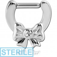 STERILE SURGICAL STEEL ROUND JEWELLED HINGED SEPTUM CLICKER - BOW PIERCING