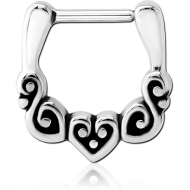 SURGICAL STEEL HINGED SEPTUM CLICKER - HEART PIERCING