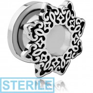 STERILE STAINLESS STEEL THREADED TUNNEL WITH SURGICAL STEEL TOP - STAR FILIGREE PIERCING