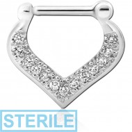 STERILE STERLING SILVER 925 JEWELLED HINGED SEPTUM CLICKER