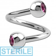 STERILE SURGICAL STEEL DOUBLE JEWELLED BODY SPIRAL PIERCING