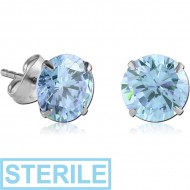 STERILE PAIR OF TITANIUM ROUND PRONG SET JEWELLED EAR STUDS