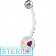 STERILE BIOFLEX JEWELLED CUP NAVEL BANANA WITH JEWELLED STEEL BALL PIERCING