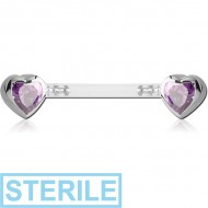 STERILE BIOFLEX PUSH FIT JEWELLED NIPPLE BARBELL - HEARTS PIERCING