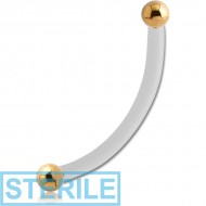 STERILE BIOFLEX INTERNAL CURVED MICRO BARBELL WITH INTERNALLY THREADED GOLD PLATED SURGICAL STEEL BALLS PIERCING