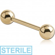 STERILE ZIRCON GOLD PVD COATED SURGICAL STEEL BARBELL PIERCING