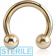 STERILE ZIRCON GOLD PVD COATED SURGICAL STEEL CIRCULAR BARBELL PIERCING