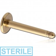STERILE ZIRCON GOLD PVD COATED SURGICAL STEEL LABRET PIN PIERCING