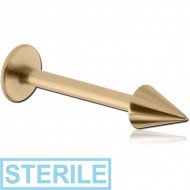 STERILE ZIRCON GOLD PVD COATED SURGICAL STEEL MICRO LABRET WITH CONE PIERCING
