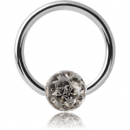 SURGICAL STEEL MICRO BALL CLOSURE RING WITH EPOXY COATED CRYSTALINE JEWELLED BALL PIERCING