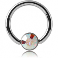 SURGICAL STEEL SWAROVSKI CRYSTAL JEWELLED DISC BALL CLOSURE RING PIERCING