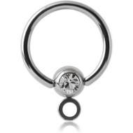 SURGICAL STEEL JEWELLED BALL CLOSURE RING WITH FRONT FACING HOOP PIERCING