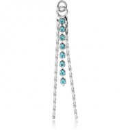 RHODIUM PLATED BRASS JEWELLED CHARM - DANGLING CHAIN