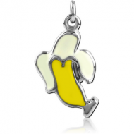 RHODIUM PLATED BRASS CHARM WITH ENAMEL - BANANA