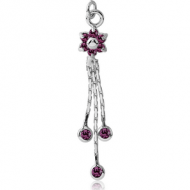 RHODIUM PLATED BRASS JEWELLED CHARM - FLOWER DANGLING ROUNDS