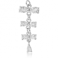 RHODIUM PLATED BRASS JEWELLED CHARM - BOW TIES WITH DANGLING TEAR DROP
