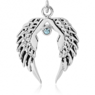 RHODIUM PLATED BRASS JEWELLED CHARM - WINGS