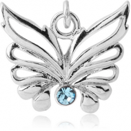 RHODIUM PLATED BRASS JEWELLED CHARM - BUTTERFLY