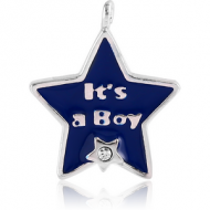 RHODIUM PLATED BRASS JEWELLED CHARM WITH ENAMEL - ITS A BOY