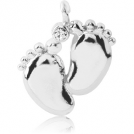 RHODIUM PLATED BRASS JEWELLED CHARM - BABY FEET