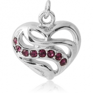 RHODIUM PLATED BRASS JEWELLED CHARM - HEART