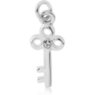 RHODIUM PLATED BRASS JEWELLED KEY CHARM