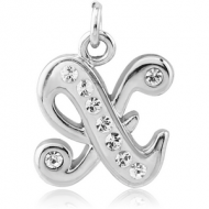 RHODIUM PLATED BRASS CRYSTALINE SCRIPT LETTER CHARM - X