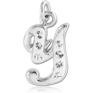 RHODIUM PLATED BRASS CRYSTALINE SCRIPT LETTER CHARM - Y