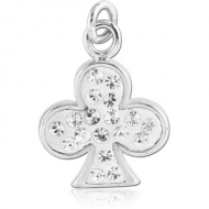 RHODIUM PLATED BRASS CRYSTALINE CHARM - CLUB