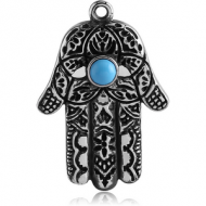 SURGICAL STEEL HAMSA CHARM WITH TURQUOISE STONE