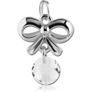 RHODIUM PLATED BRASS JEWELLED BOW CHARM