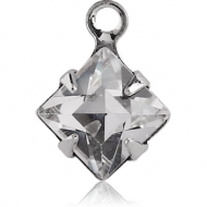 RHODIUM PLATED BRASS SQUARE PRONG SET JEWELLED CHARM