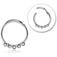 SURGICAL STEEL ROUND JEWELLED HINGED SEPTUM RING PIERCING