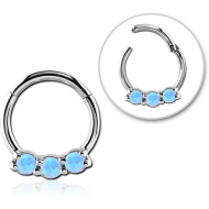 SURGICAL STEEL ROUND SYNTHETIC OPAL HINGED SEPTUM RING PIERCING