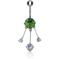 RHODIUM PLATED BRASS JEWELLED DANGLING NAVEL BANANA PIERCING